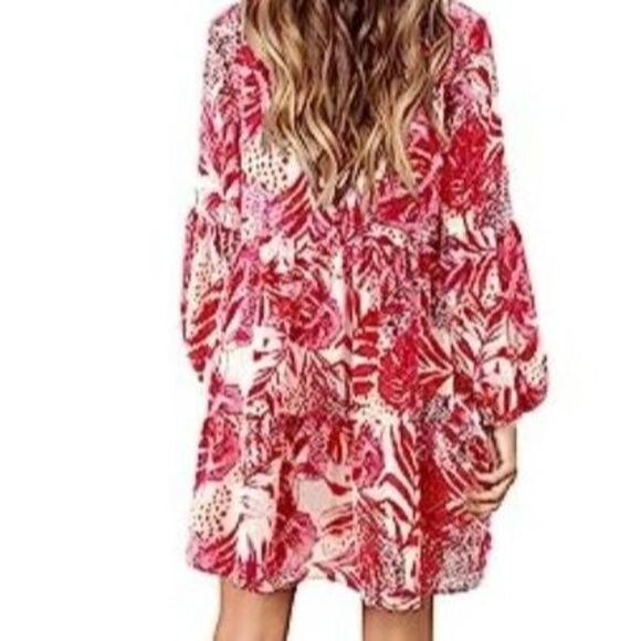 Women's Size Small Tunic Dress V Neck Casual Loose Flowy L / S Swing Dress, NEW - Picture 4 of 13